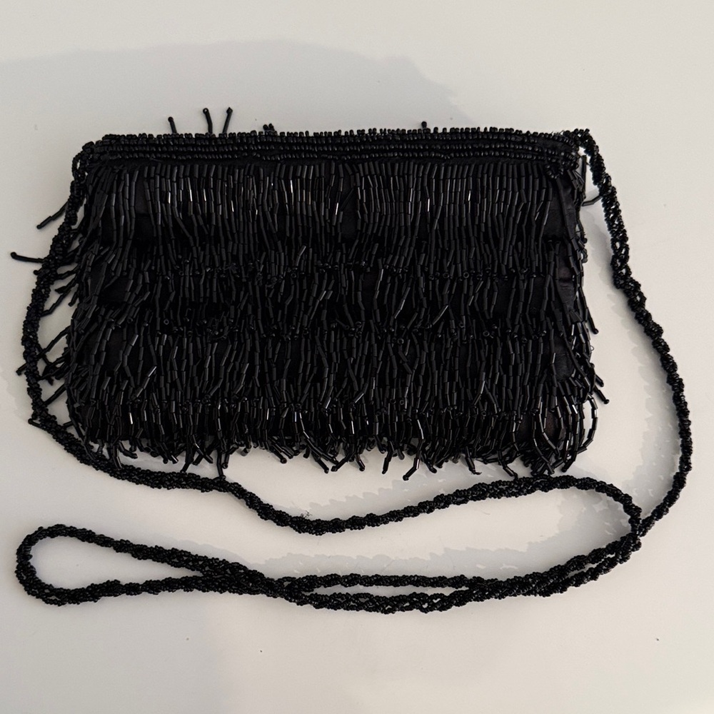 Mexx Black Beaded Fringe Clutch